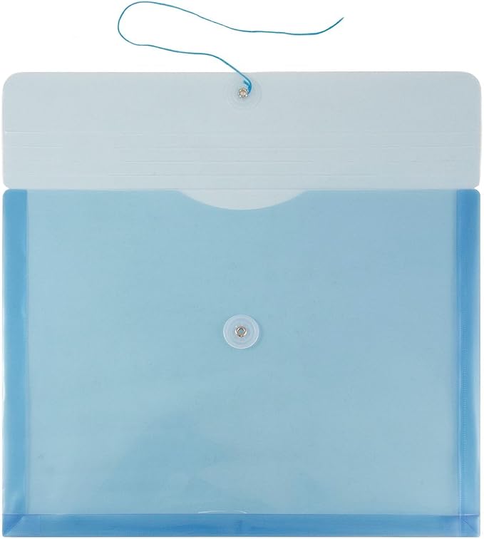 JAM PAPER Plastic Envelopes with Button & String Tie Closure - Letter Booklet - 9 3/4 x 13 - Blue - 12/Pack