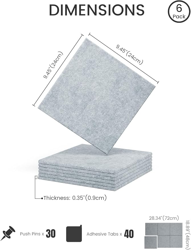 Fluxynara Felt Bulletin Board Tiles -28"x18" Cork Board Alternative for Office Decor, Push Pin Board Wall Organizer 6-Pack - Blue Gray