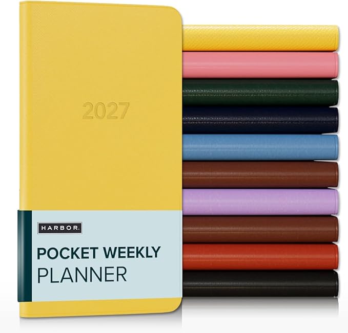 Harbor Pocket Weekly Monthly Planner 2027, Calendar Planner and Notebook, Durable Faux Leather, 192 Pages, Softcover & Book Bound - Key West Sundance - 6x3.25"