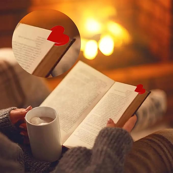 Winjeto 6 Pieces Leather Heart Bookmarks, Cute Corner Bookmark, Book Page Marker Clip Reading Gifts for Women Teachers Students, Book Lovers Accessories for School Office Home Supplies