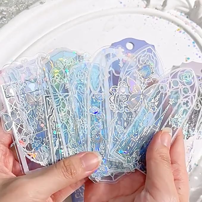 40Pcs Holographic Bookmark, Transparent Waterproof Flashing Castle Butterfly Flower Bookmarks, Rose Floral Window Bookmark Book Markers for Book Lover Kids Teacher Student Birthday Gift (Holo)