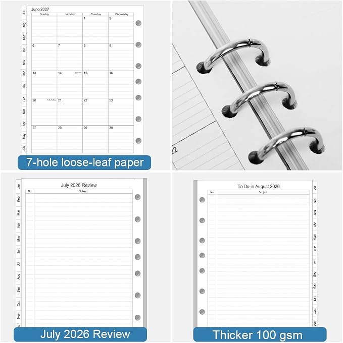 2026-2027 Monthly Planner Refills, Two Pages Per Month,Jul 2026 to Jun 2027, A5 Size,5.8" x 8.25",7-holes punched,2026-2027 planner inserts