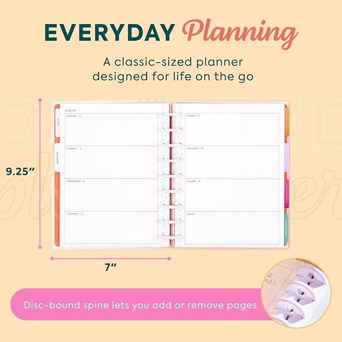 Happy Planner Disc-Bound Planner July 2026–June 2027, Includes 3 Extra Months and 2 Sticker Sheets, Classic Size, 7" x 9.25", Horizontal Layout, Feathered Flora