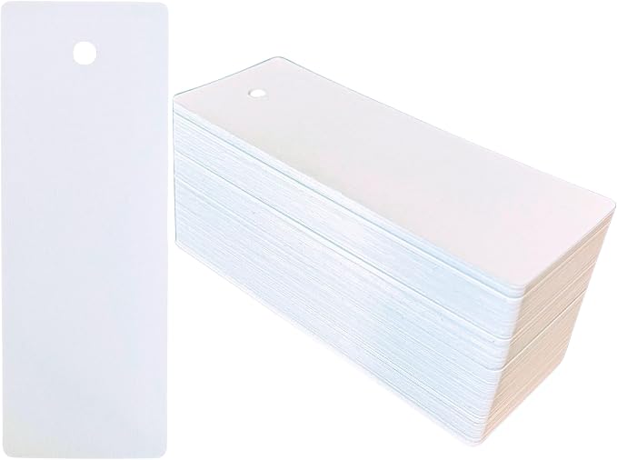 150 Blank White Cardstock Bookmarks with Pre-Punched Hole - Bulk Plain Bookmarks to Decorate, Gift/Price Tags, School and DIY Projects (5.5" x 2") Made in USA