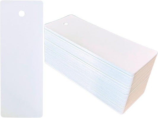 150 Blank White Cardstock Bookmarks with Pre-Punched Hole - Bulk Plain Bookmarks to Decorate, Gift/Price Tags, School and DIY Projects (5.5" x 2") Made in USA