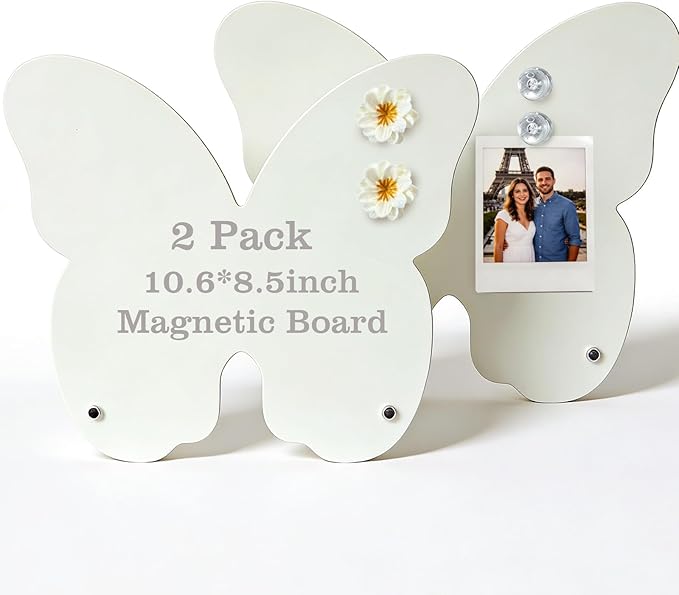 2 Pack Desk Magnet Board,Black Magnetic Board,Metal Magnetic Bulletin Board,Magnet Display Stand with Flower Pins for Home, School, Kitchen, Office (White)