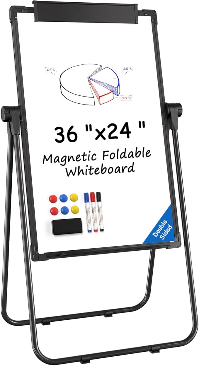 MaxGear Large Easel Whiteboard with Stand, 36" x 24" Double-Sided Dry Erase Board Flip Chart, Height Adjustable,Foldable, Portable for Home Office Classroom Teaching