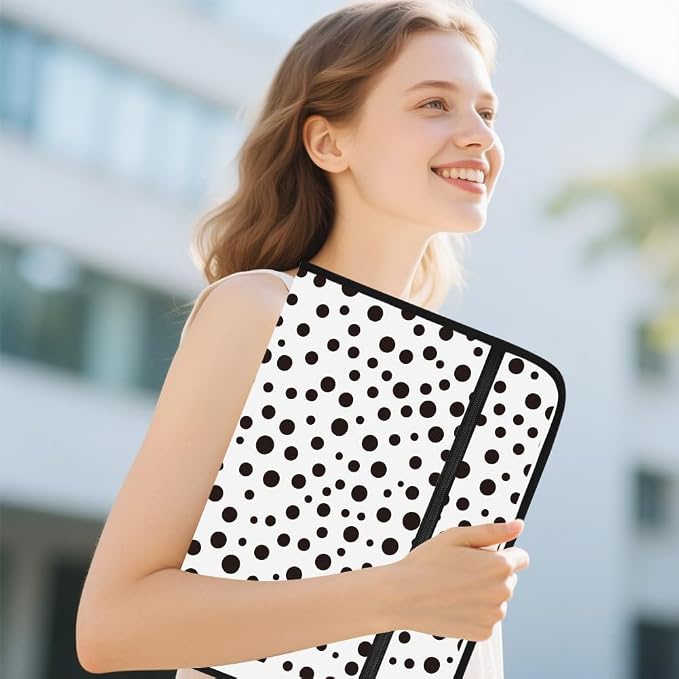 WEBEEDY 13 Pockets Polka Dots Expanding File Folder Black White Accordion File Organizer with Labels and Zipper, Portable Expandable Files Folder Organiser for A4 Paper Document Photo Receipt