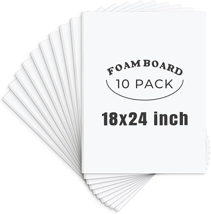 AUEAR, 10 Pack 18x24 White Foam Boards, Foam Core Poster Board for Display, Mounting, Print, Presentation and Projects, 1/8'' Thick