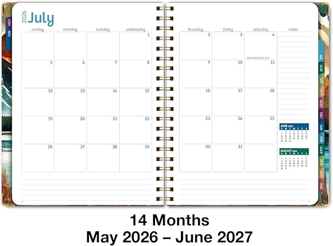 HARDCOVER Academic Year 2026-2027 Planner: 14 Months (May 2026 Through June 2027) 8.5"x 11" Daily Weekly Monthly Planner Yearly Agenda. Bookmark, Pocket Folder and Sticky Note Set (Lake View)