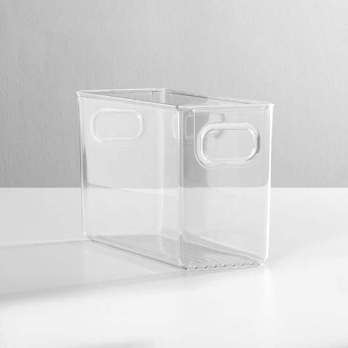 mDesign Plastic Office Storage Bin with Handles - 10" Long Office & Classroom Supply Organizer - Deep Plastic Container for Organizing Desk - Stationery & Pencil Bin, Linus Collection, Clear
