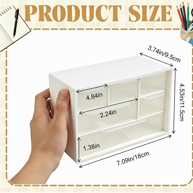 Briwooody 6 Pack Desk Storage Organizer with 6 Drawers 3 Tier Stackable Desktop Storage Box Drawers 7.1''x3.9''x4.7 ''plastic Craft Organizer Drawer for Stationery Makeup Office School(White)