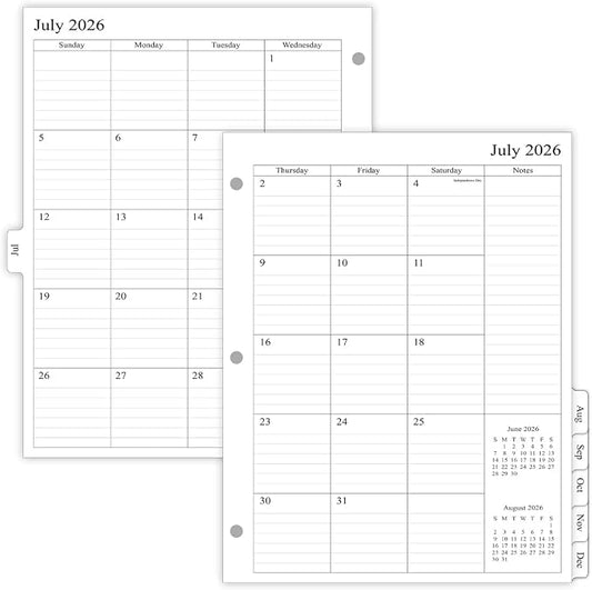 newestor 2026-2027 Monthly Planner Refill for 3 Ring Binder, Jul 2026 - Dec 2027, Two Pages Per Month, 8-1/2" x 11", Monarch/Folio Size 5