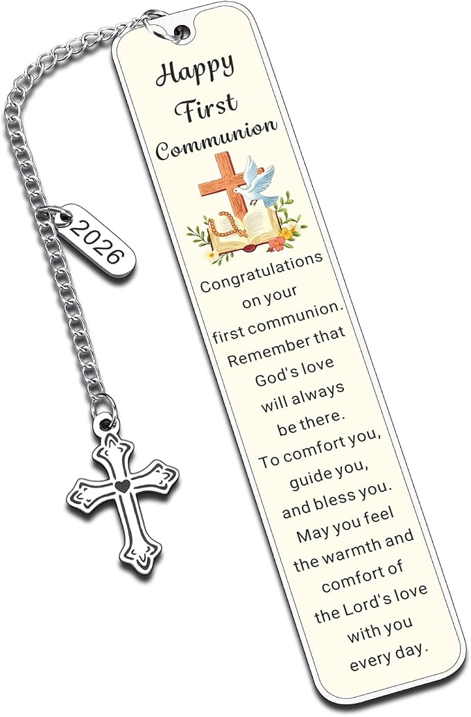 First Communion Gifts for Girls Boys 1st Communion Gifts for Catholic Goddaughter Godson Kids Teens Holy Communion Bookmark with Cross Charm Easter Basket Stuffers Baptism Confirmation Party Favors