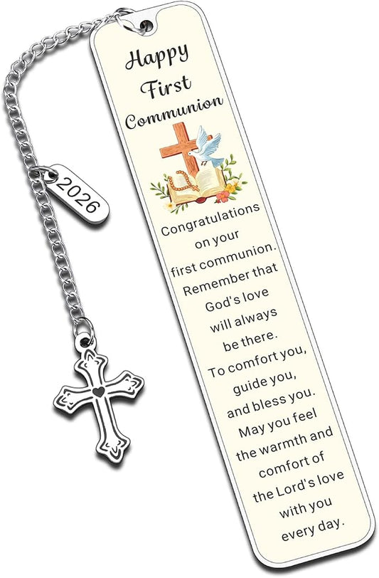 First Communion Gifts for Girls Boys 1st Communion Gifts for Catholic Goddaughter Godson Kids Teens Holy Communion Bookmark with Cross Charm Easter Basket Stuffers Baptism Confirmation Party Favors