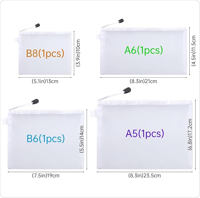 4 Sizes Mesh Pouch, Nylon Mesh Bags With Zipper, Waterproof Clear Purse Organizer Pouches for Travel, Multipurpose Cosmetic Pouch for Office School Puzzles Home Organization - White