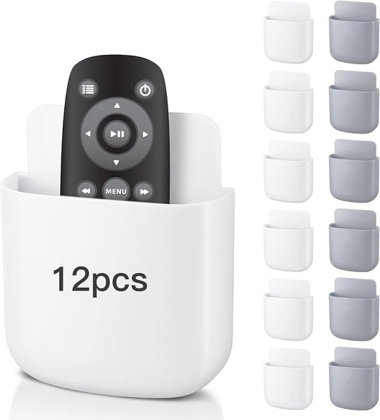 12 Pcs Remote Holder Wall Mounted, Self-Adhesive Phone Pen Holder for Wall Beside Table Bed Storage Box Organizer Wall Pocket for Home Office School Supply Storage Camper Accessories