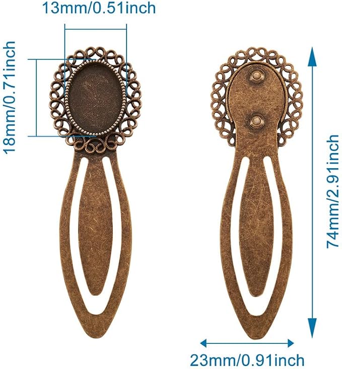 FASHEWELRY 10Pcs Antique Bronze Bookmark Pendant Blank Tray 18x13mm Oval Bezel Base Cabochon Setting Charms