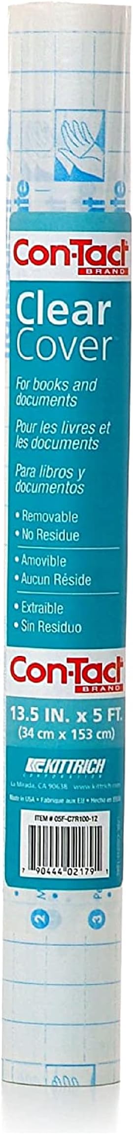 Con-Tact Brand Clear Adhesive Protective Liner, Protect Books and Documents, Easy to Apply Book Cover, 13.5'' x 5'