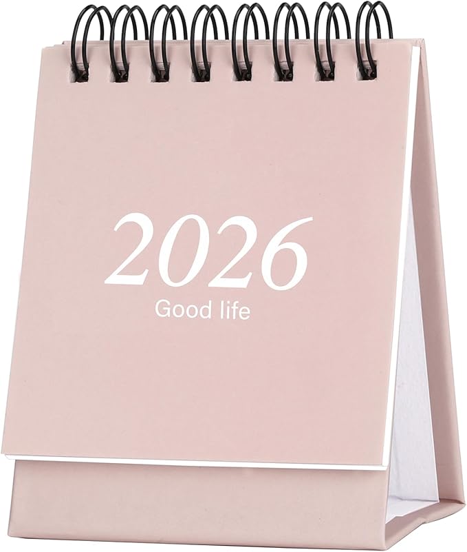 Mini Desk Calendar 2026-2027, January 2026 until July 2027, Small Desk Calendar Standing Flip Monthly Calendar Twin-Wire Binding with Stickers for Home Office School (Pink)