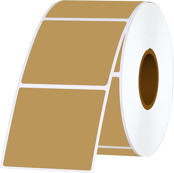 2x2 Thermal Labels Square Direct Thermal Sticker Labels with Perforated Line, 500 Sheets/1 Roll, Strong Adhesive, Brown, for QR Code, Bakery, Product Logo, Business