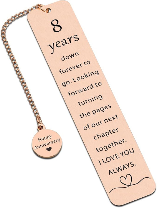 Bronze Anniversary Wedding Gifts for Her Him, 8th Anniversary Bookmark for Husband Wife, 8 Year of Marriage Gift for Men, Rose Gold Steel Gifts for Couples, Romantic Birthday Christmas Gift for Women