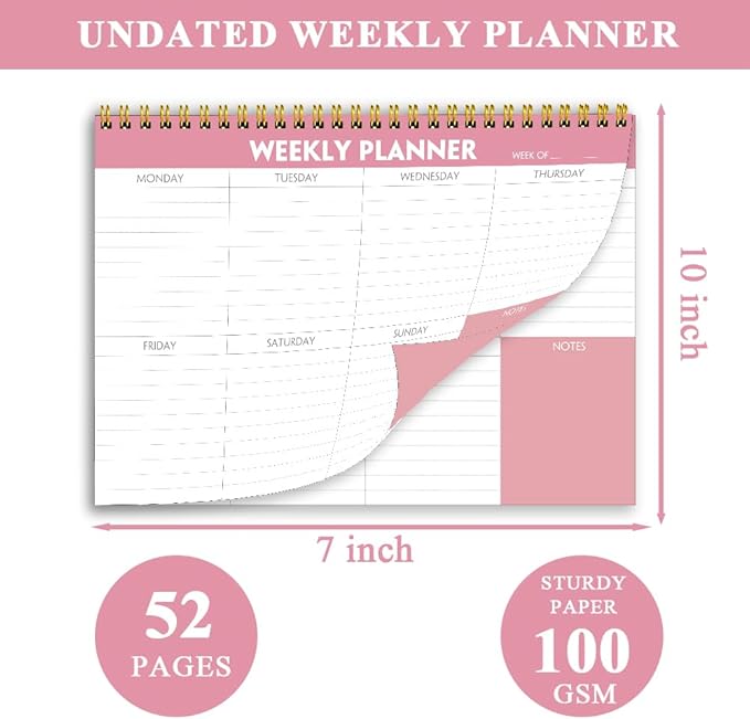 Weekly Planner Notepad - 7" x 10" Weekly Pad Organizers Habit Tracker Journal for Man & Women, 52 Sheets, 100gsm Paper, Undated Weekly To Do List Notepad with Your Life, Pink
