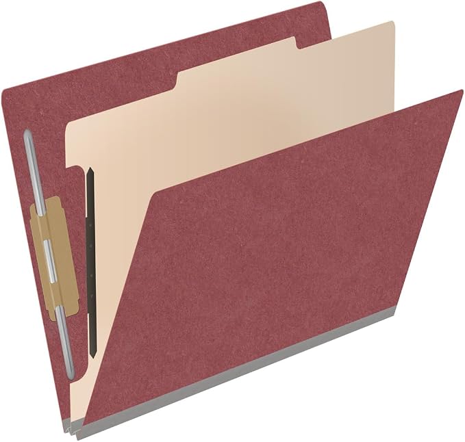 Pressboard Classification Folders, Full Cut End Tab, Letter Size, 1 Divider, Dark Red (Box of 10)
