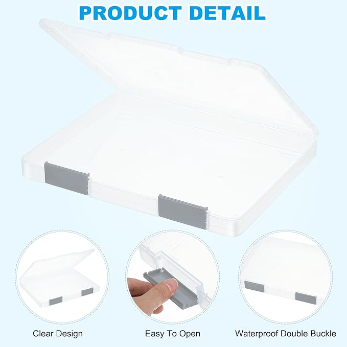 PATIKIL Clear A4 File Portable Project Case with Buckle Plastic Storage Box for 8.5" x 11" Letter Paper Scrapbook Paper Storage Boxes, 6Pcs, 12.4"x9.8"x1.2", Light Gray