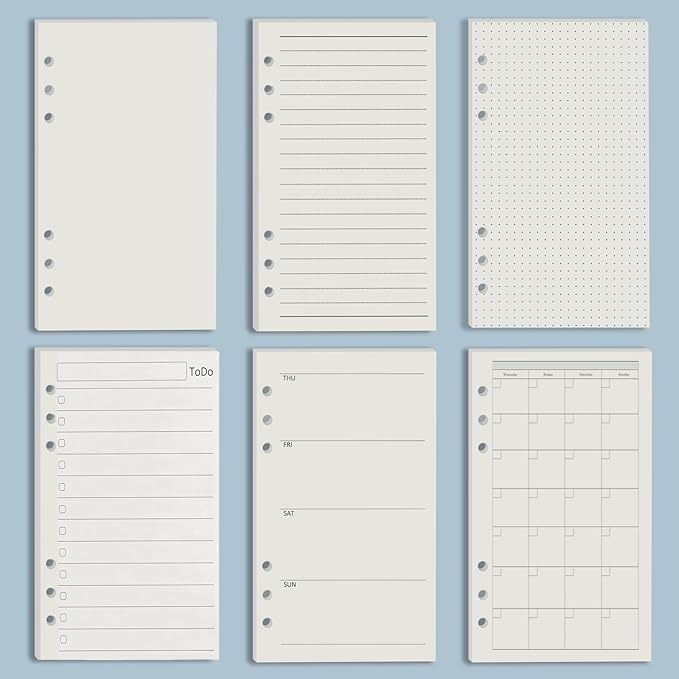 Harphia A6 6 Holes Binder Refill Set, 90Sheets Weekly Planner Insert, 5 Sheets Divider Paper, Today ruler With Inch, Translucent Zipper Bag, Pvc Card Bag, 200Pcs Colorful Index Stickers 005Da6Week