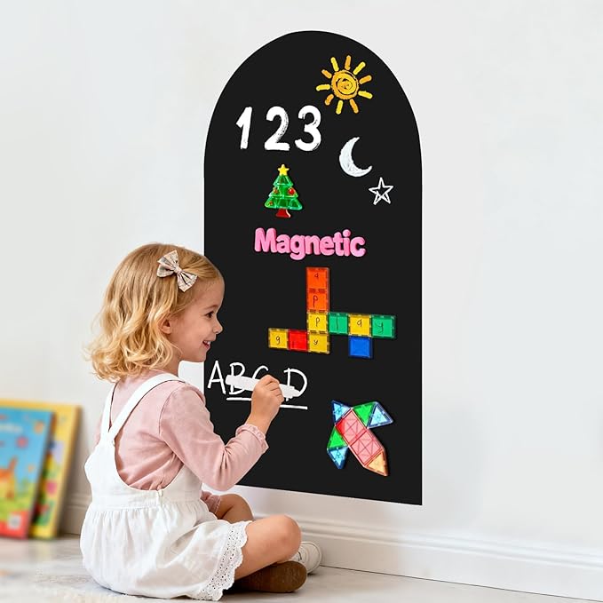 Magnetic Arch Wall Decal: Small 15.7" x 31.5" Vinyl Peel and Stick Chalkboard for Kids Playroom Classroom Home Use - Educational Learning Tool for Toddlers 1-3 & Children 4-7 (Black)