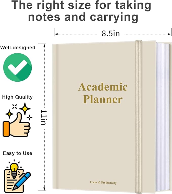 Academic Planner for 2026-2027 or Anytime – 8.5" x 11" Undated Weekly Student Planner For Homeschool, High School, College & Nursing Students, 200 Pages, Green Leaf