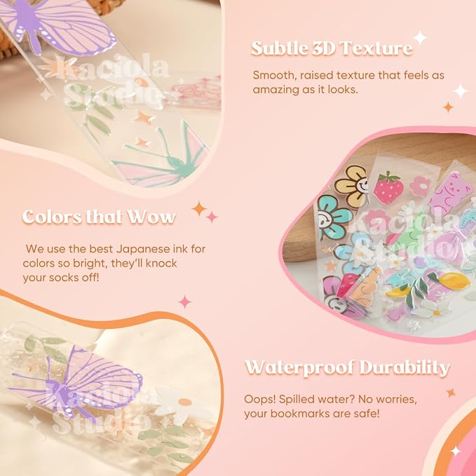 Kaciola 24PCS Acrylic Bookmark Blanks with 24PCS Pink Bow Theme UV DTF Stickers and 4 Colors Tassels,Blank Bookmarks UV DTF Transfers Stickers for DIY Crafts Hanging Tag Gift Bookmarks DIY