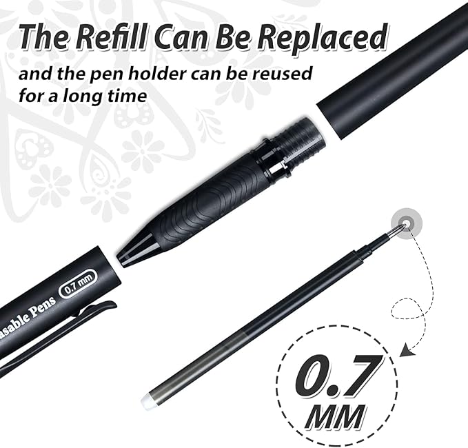 Erasable Pens Rub Out 0.5mm Erasable Gel with Built-in Erasers, Heat Friction Writing Pens for Adults, School & Office Supplies (8 Assorted black pens)