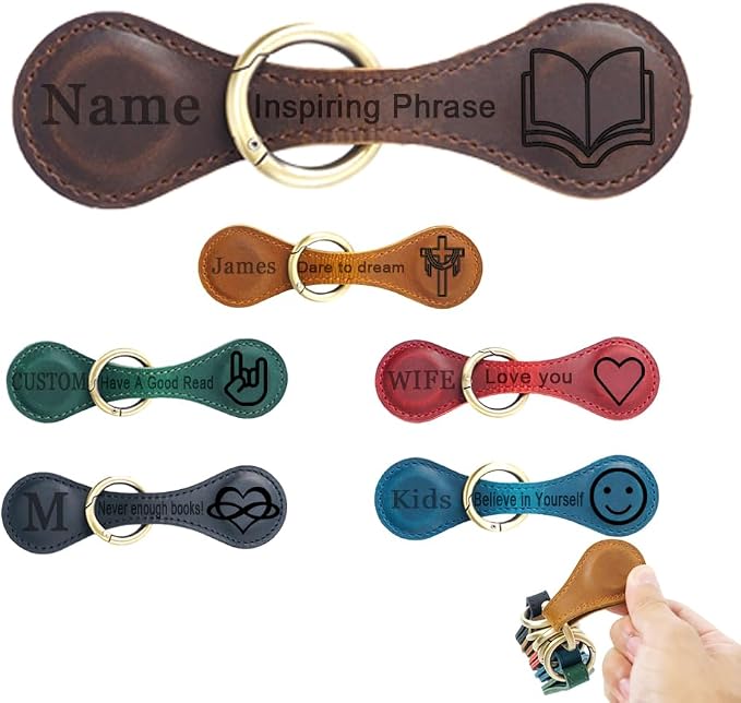 Personalized Leather Magnetic Bookmarks Vintage Custom Engraved Motivational Text Book Marker Clip Gift for Book Lover Readers Women Kids (Large Leather Magnetic Bookmark)