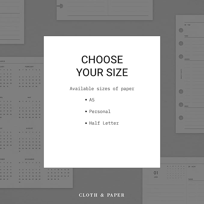 Cloth & Paper 2026 Monthly Planner Inserts - A5 Size 5.8x8.3 Inches, 6-Ring Planner Refills, Monday Start, 29 Double-Sided Pages, Thick Premium Paper, January-December, Minimalist Monthly Organizer