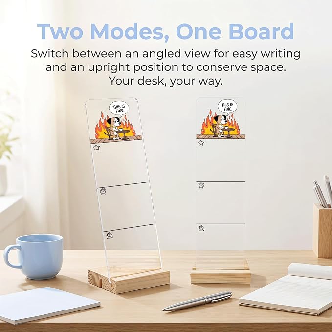 Sticky Notes Monitor Memo Board Acrylic Holder with Removable Wooden Base, This is Fine Dog Meme Logo Desk Set with 200 Sheets Two Sizes Sticky Notes, Office Desk Accessories Organizer