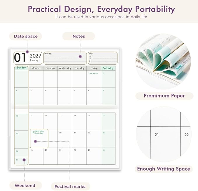 Pocket Calendar 2027-2028 for Purse, Small Pocket Planner 2027-2028 for Purse 3.5×6.5In, 24 Month Organizer from Jan 2027- Dec 2028 Mini Planner with Pvc Cover for Organizing & Planning