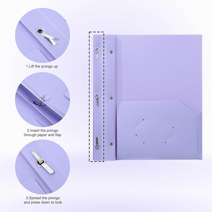 ViVin Sturdy Plastic Folder with Pockets,6 Pack,Heavy Duty Two Pocket 3 Prong Folders,Holds Letter Size Paper,File Folders with Business Card Slot for School Home and Office(Light Purple)