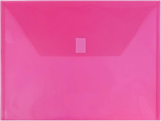 JAM PAPER Plastic Envelopes with Hook & Loop Closure - Letter Booklet - 9 3/4 x 13 - Fuchsia Pink - 12/Pack