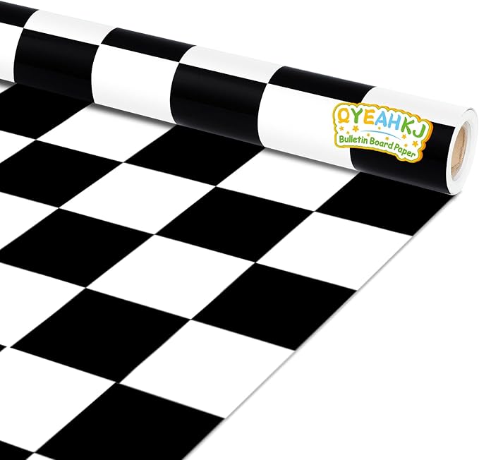 Black White Checkered Bulletin Board Paper Roll Black Plaid Bulletin Board Background Paper Back to School Classroom Decoration Poster for Art Craft DIY Home Office Classroom Supplies 17.7in x 20ft