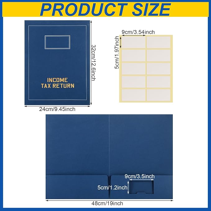 Kisston 300 Pcs Tax Return Folders Bulk 2 Pocket Gold Foil Stamped Income Tax Folders with Labels Business File Office Organizer (Blue)