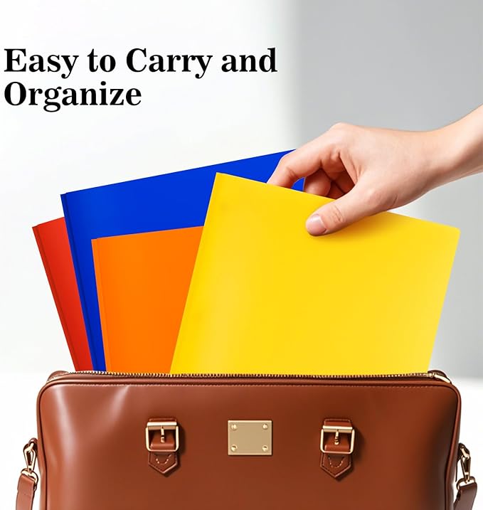 72-Pack Plastic Folders with Pockets and Prongs,2-Pocket Folders with 3 Fasteners, Holds 8-1/2" x 11" Paper for School/Office/Home, Yellow