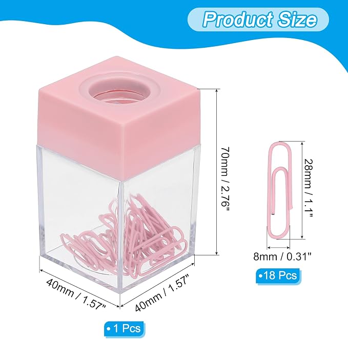 PATIKIL Magnetic Paper Clip Holder Dispenser, Large Capacity Paper Clip Organizers with Magnetic Top for Desk Supplies, Office, Classroom, Home, Pink