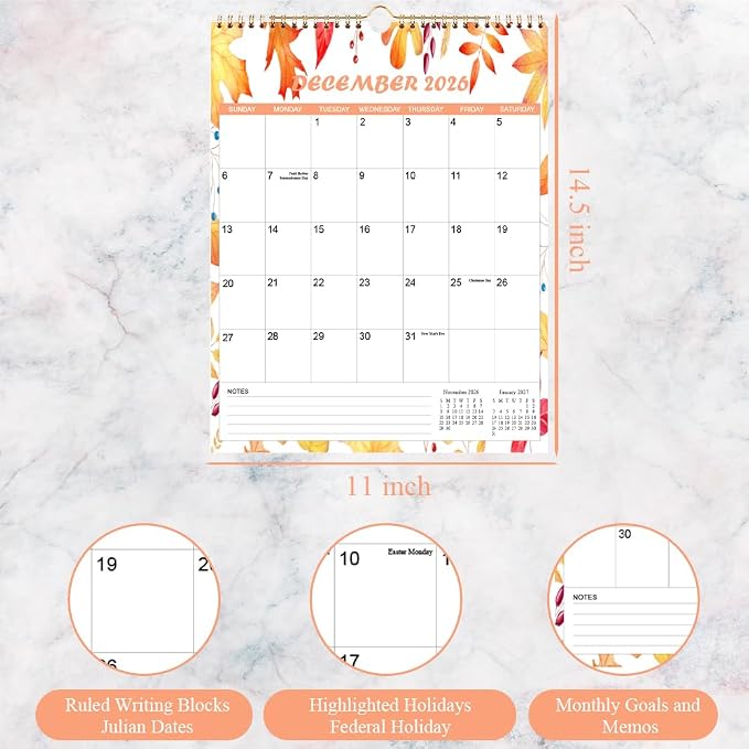 2026-2027 Calendar - Wall Calendar from Apr 2026 to June 2027, 15 Monthly Calendar with Seasonal Designs for Planning and Organizing for Home or Office, 11.5 x 14.5 In Calender 2026-2027 Monthly