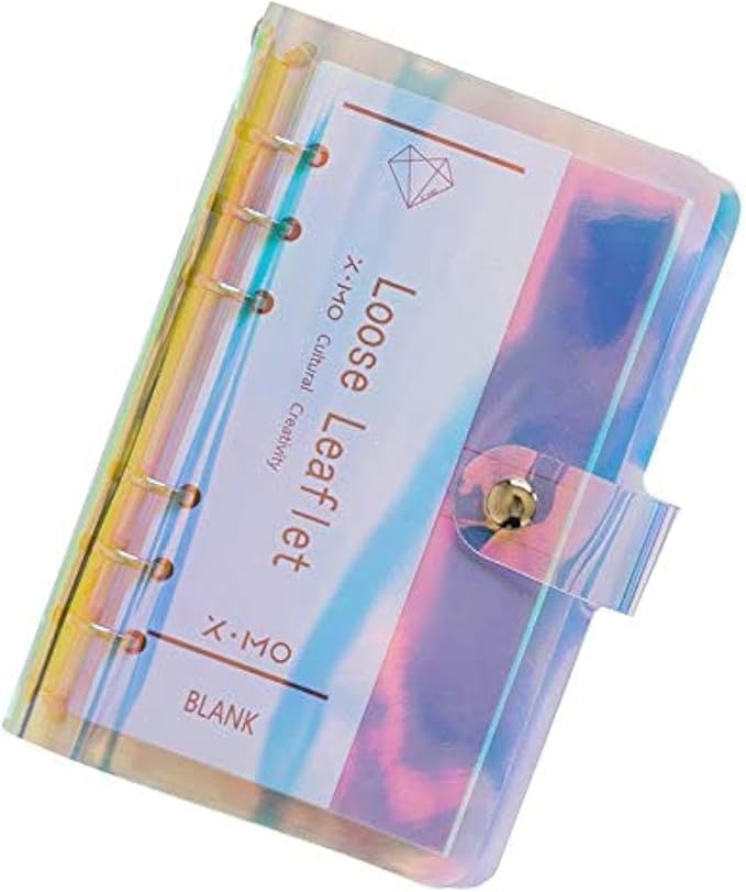 A6 A5 6-Holes Colorful PVC Cover Personal Organizer with Snap Button Closure File Folder for Loose Leaf Sheet Notebook (Laser, A6 Combo)