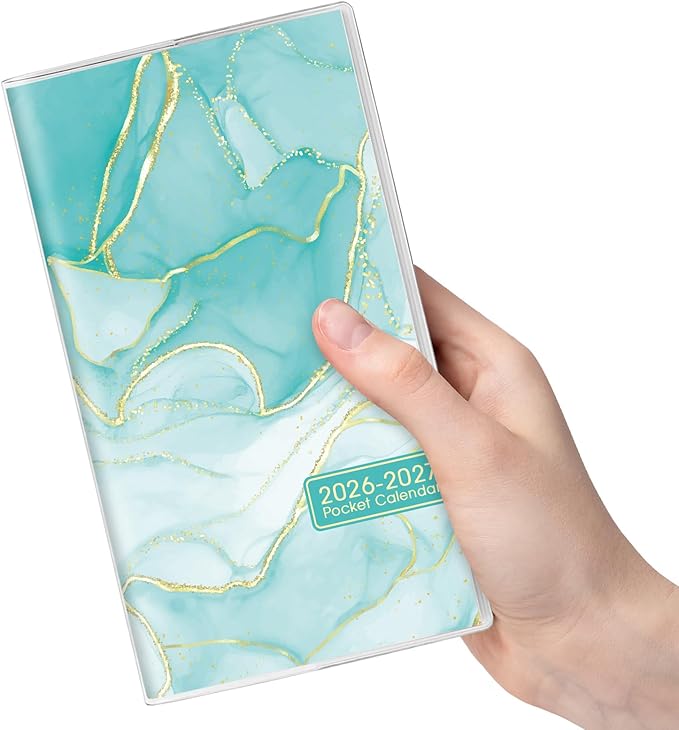 Phyxin Pocket Calendar 2026-2027, Small Calendar 2026 - Runs From Jan 2026 to Dec 2027, Pocket Planner-3.7" x 6.7" with PVC Cover, Pocket Calendar for School, Home and Office Supplies, Marble