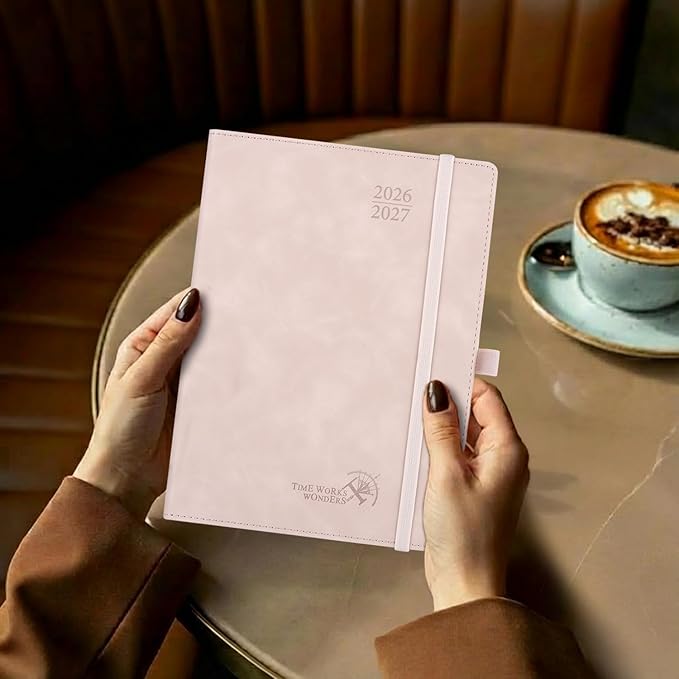 POPRUN Weekly Planner 2026-2027 (Medium 6.5''x 8.5'') Academic Calendar (JUL.26 - JUN.27) Appointment Book with Monthly Tabs, Leather Soft Cover, Inner Pocket, 100 GSM - Magenta
