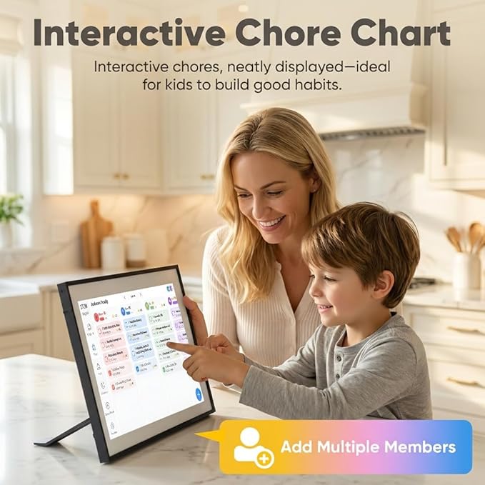 10.1" Smart Family Calendar, Touchscreen All-in-One Planner & Chore/Meal Chart, Wi-Fi Sync with Google/Outlook/iOS, Shared Reminders & App Control, Desk/Wall Organizer + Digital Photo Frame (Black)