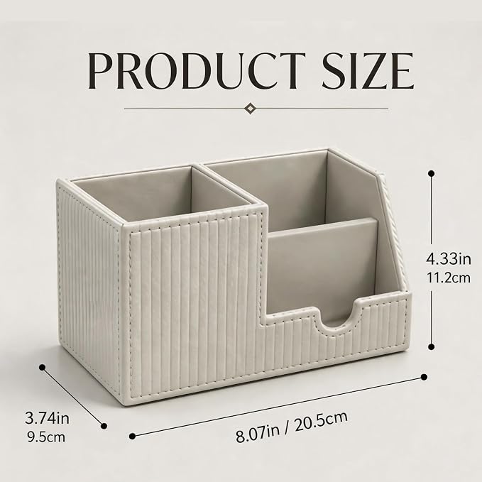 Desk Organizer Pen Holder, Aesthetic Striped White Small Organizer, Multi Slot Pencil Holder For Desk Office Desktop Stationery & Remote control Storage